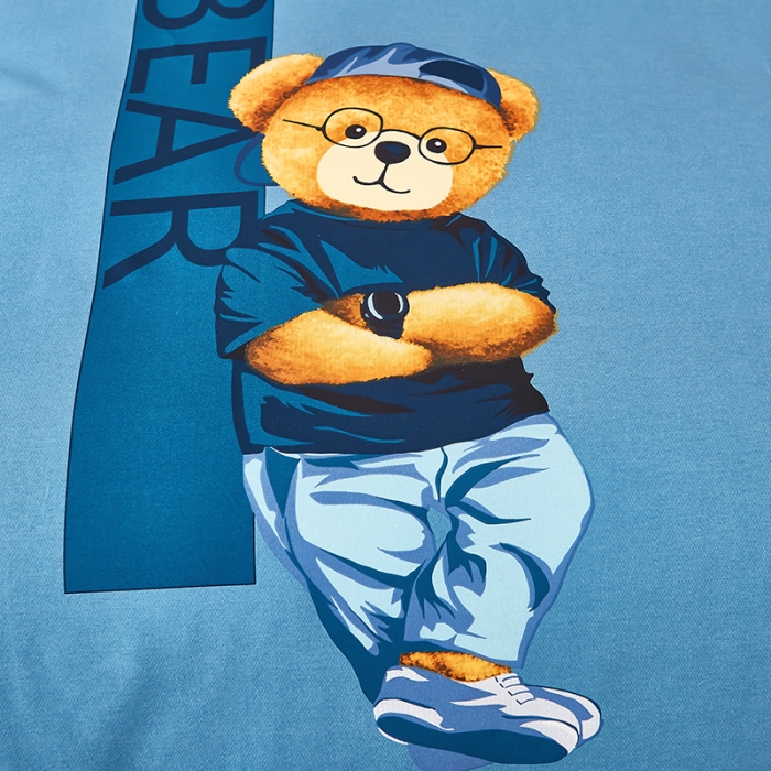 91家纺网 家纺一手货源 找家纺 雲归梦2022年新款加厚全棉大版四件套第二批-格条卡通 潮酷熊蓝