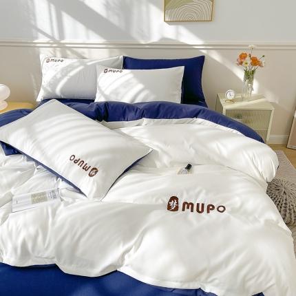 91家纺网 家纺一手货源 找家纺 曼谷 新款纯色简约刺绣四件套柔软磨毛床上用品水洗棉套件 梦-白藏青