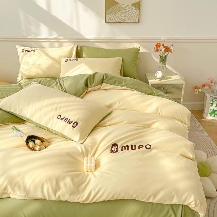 91家纺网 家纺一手货源 找家纺 曼谷 新款纯色简约刺绣四件套柔软磨毛床上用品水洗棉套件 梦-芝士绿