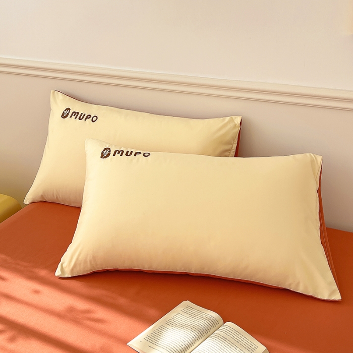 91家纺网 家纺一手货源 找家纺 曼谷 新款纯色简约刺绣四件套柔软磨毛床上用品水洗棉套件 梦-芝士橘