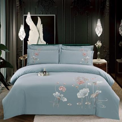 91家纺网 家纺一手货源 找家纺 浩情国际2026新120支长绒棉高端刺绣磨毛四件套 一帘幽梦-富贵银