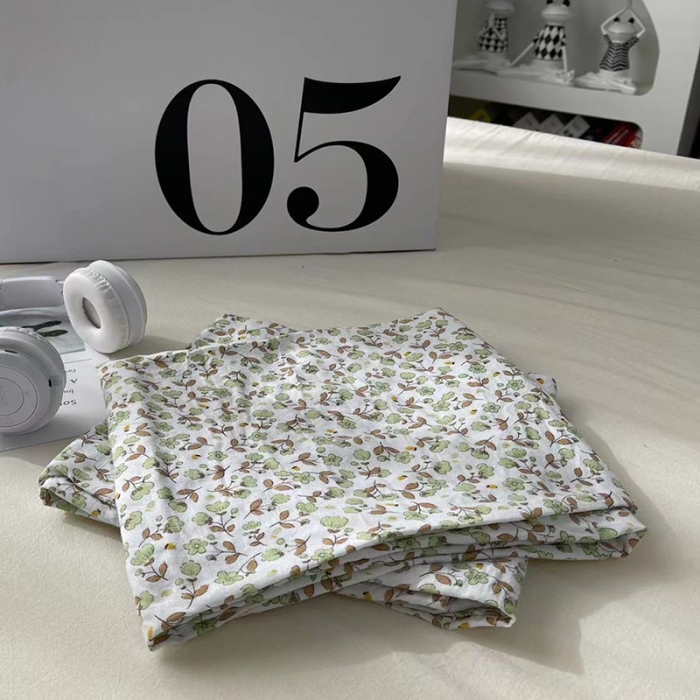 91家纺网 家纺一手货源 找家纺 曼谷 新款百搭双拼水洗棉枕套单只装一对装枕套 碎花-绿