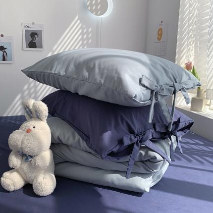 曼谷 新款系带枕套单只装一对绑带款枕套 系带-海盐可可蓝