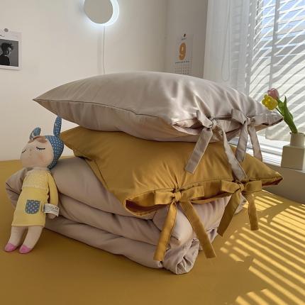 曼谷 新款系带枕套单只装一对绑带款枕套 系带-奶茶杏黄