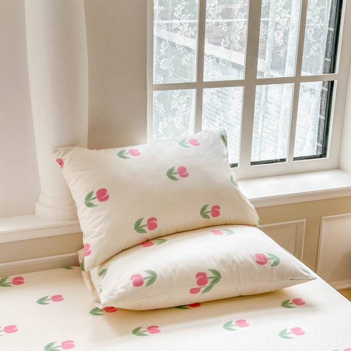 91家纺网 家纺一手货源 找家纺 优彩 2023新款全棉舒适13372单品枕套 粉色郁金香