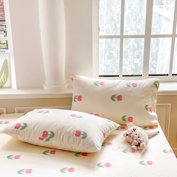 91家纺网 家纺一手货源 找家纺 优彩 2023新款全棉舒适13372单品枕套 粉色郁金香