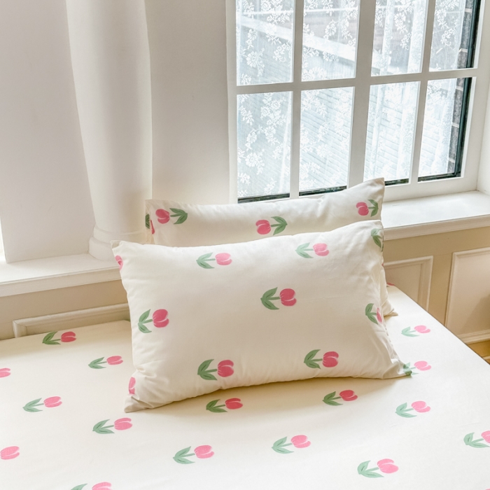 91家纺网 家纺一手货源 找家纺 优彩 2023新款全棉舒适13372单品枕套 粉色郁金香