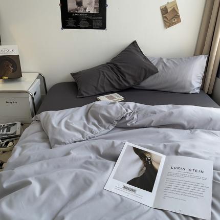 91家纺网 家纺一手货源 找家纺 曼谷 新款亲肤棉纯色双拼北欧风碎花简约四件套 混搭-高级灰