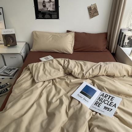 91家纺网 家纺一手货源 找家纺 曼谷 新款亲肤棉纯色双拼北欧风碎花简约四件套 混搭-焦糖拿铁