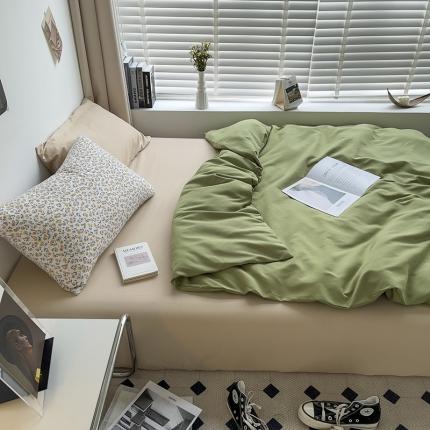 91家纺网 家纺一手货源 找家纺 曼谷 新款亲肤棉纯色双拼北欧风碎花简约四件套 蜜瓜绿（小杏花）
