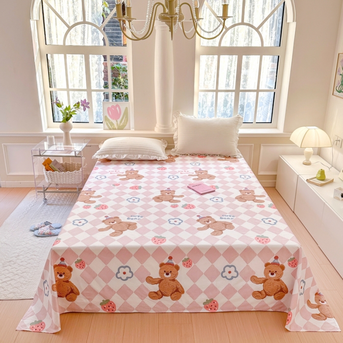 91家纺网 家纺一手货源 找家纺 优彩 2023新款全棉舒适13372单床单 草莓小熊