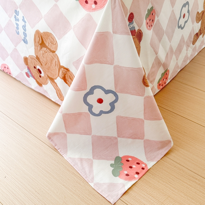 91家纺网 家纺一手货源 找家纺 优彩 2023新款全棉舒适13372单床单 草莓小熊