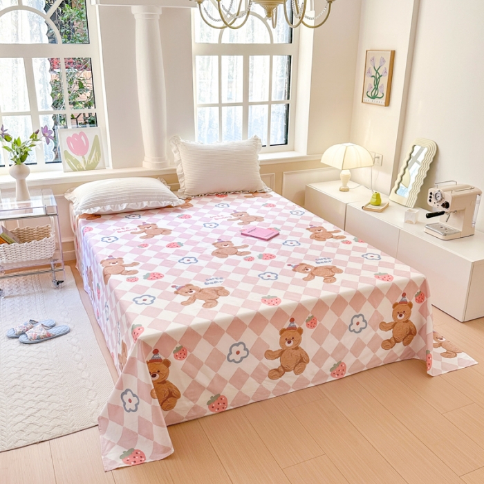 91家纺网 家纺一手货源 找家纺 优彩 2023新款全棉舒适13372单床单 草莓小熊