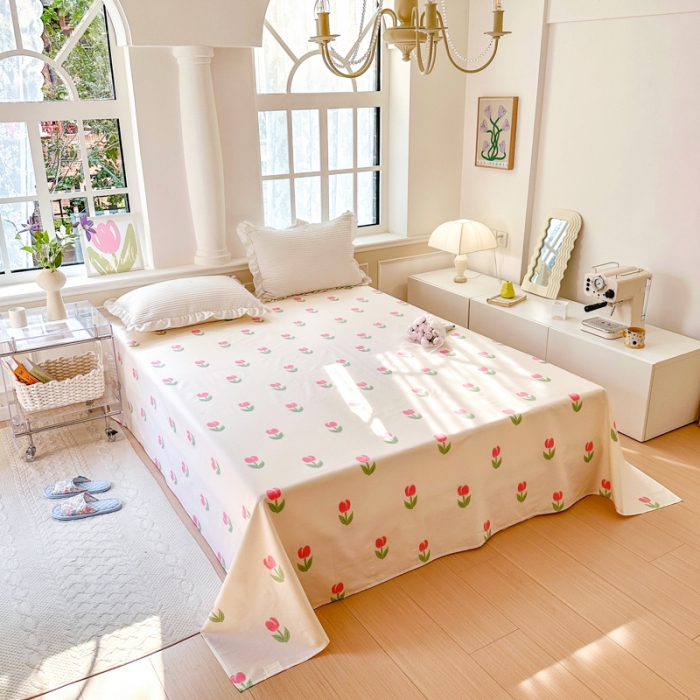 91家纺网 家纺一手货源 找家纺 优彩 2023新款全棉舒适13372单床单 粉色郁金香