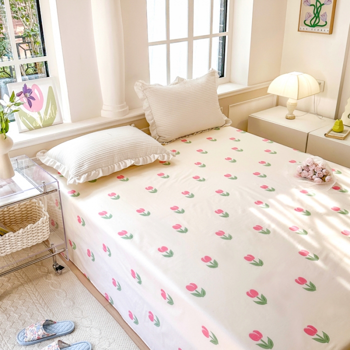 91家纺网 家纺一手货源 找家纺 优彩 2023新款全棉舒适13372单床单 粉色郁金香