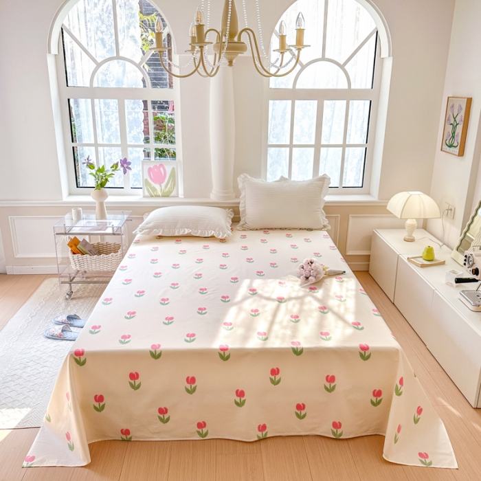 91家纺网 家纺一手货源 找家纺 优彩 2023新款全棉舒适13372单床单 粉色郁金香