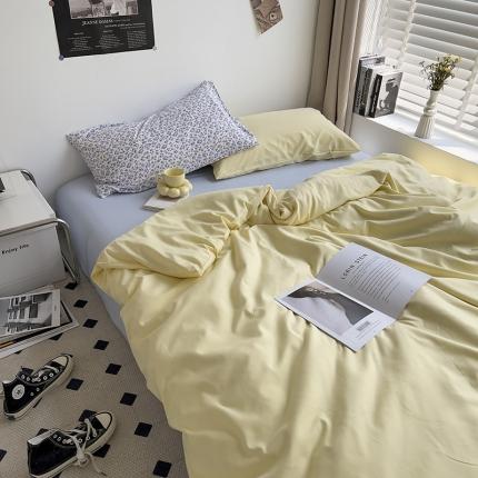 91家纺网 家纺一手货源 找家纺 曼谷 新款亲肤棉纯色双拼北欧风碎花简约四件套 芝士浅蓝（小兰花）