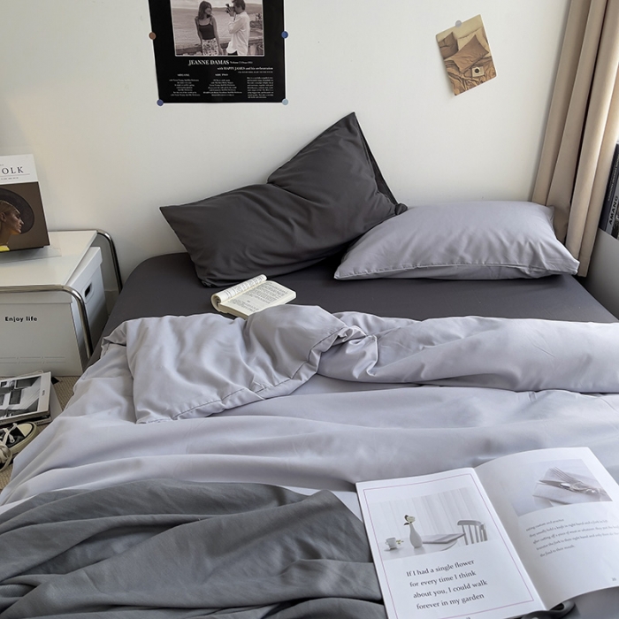 91家纺网 家纺一手货源 找家纺 （总）曼谷 新款亲肤棉纯色双拼北欧风碎花简约四件套