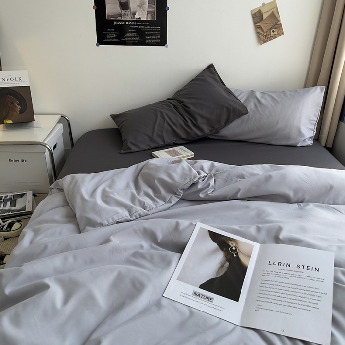 91家纺网 家纺一手货源 找家纺 （总）曼谷 新款亲肤棉纯色双拼北欧风碎花简约四件套