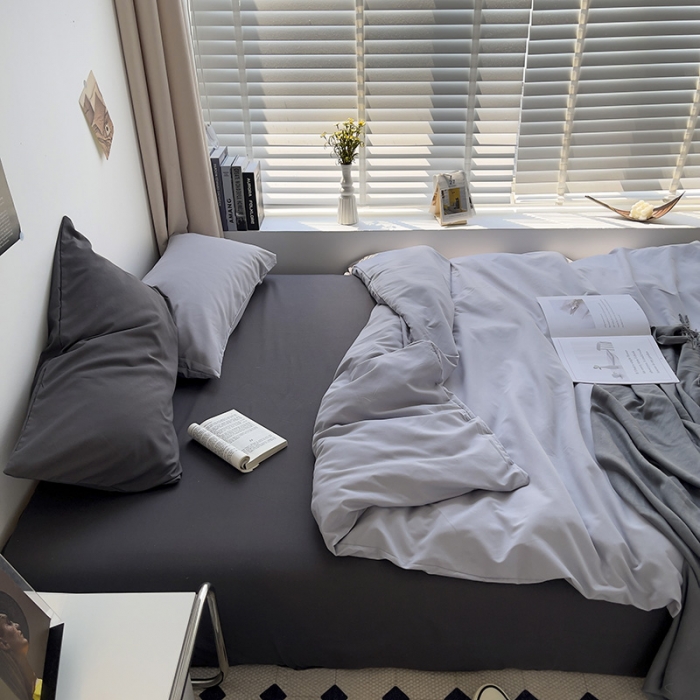 91家纺网 家纺一手货源 找家纺 （总）曼谷 新款亲肤棉纯色双拼北欧风碎花简约四件套