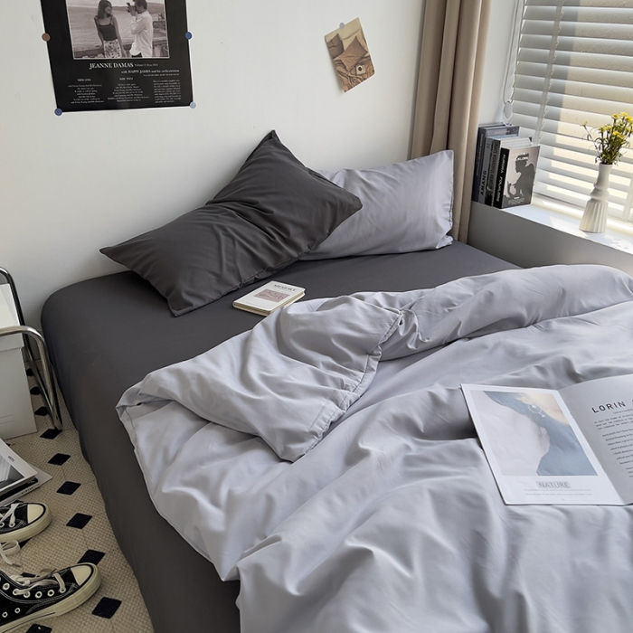 91家纺网 家纺一手货源 找家纺 （总）曼谷 新款亲肤棉纯色双拼北欧风碎花简约四件套