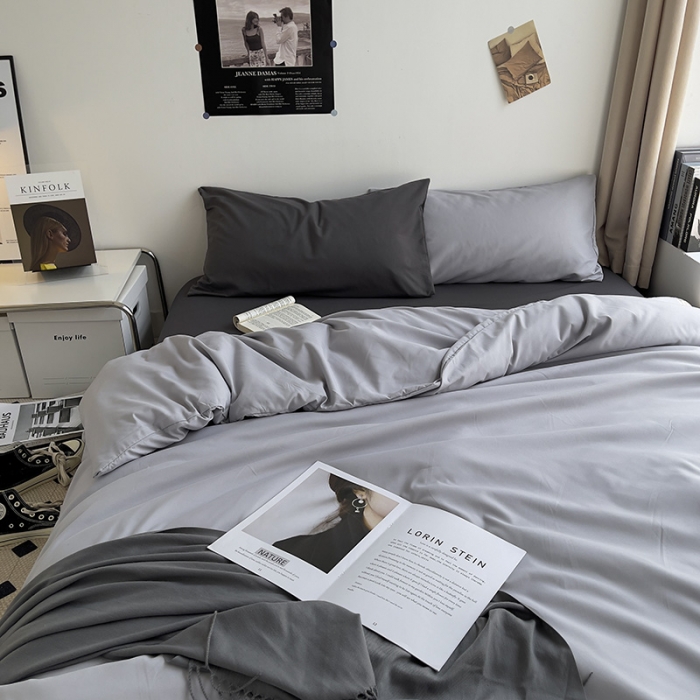 91家纺网 家纺一手货源 找家纺 曼谷 新款亲肤棉纯色双拼北欧风碎花简约四件套 混搭-高级灰