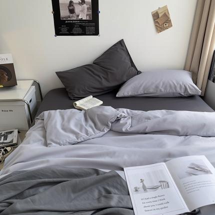 曼谷 新款亲肤棉纯色双拼北欧风碎花简约四件套 混搭-高级灰