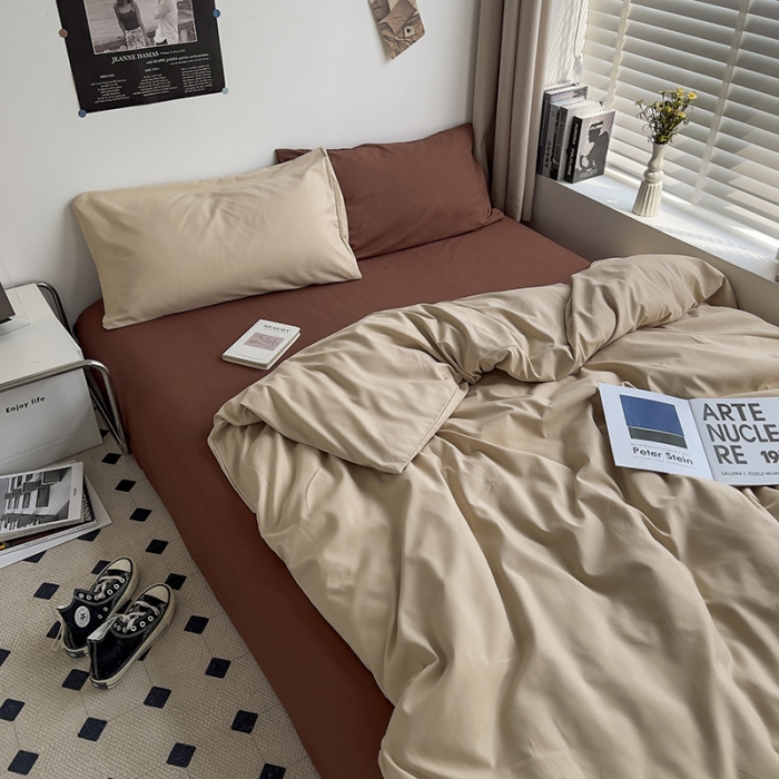 91家纺网 家纺一手货源 找家纺 曼谷 新款亲肤棉纯色双拼北欧风碎花简约四件套 混搭-焦糖拿铁
