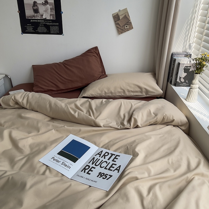 91家纺网 家纺一手货源 找家纺 曼谷 新款亲肤棉纯色双拼北欧风碎花简约四件套 混搭-焦糖拿铁