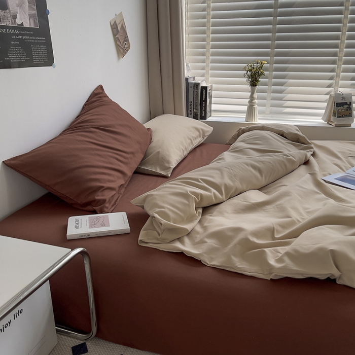 91家纺网 家纺一手货源 找家纺 曼谷 新款亲肤棉纯色双拼北欧风碎花简约四件套 混搭-焦糖拿铁