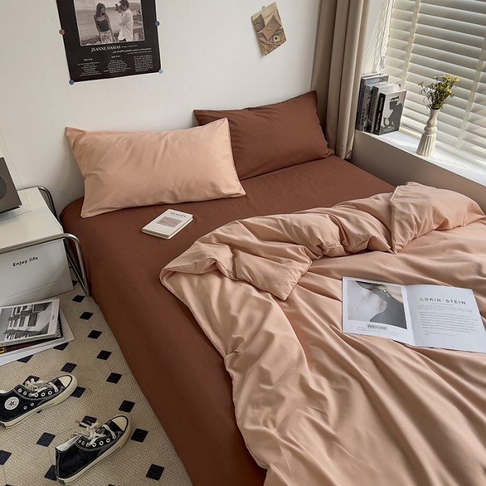 91家纺网 家纺一手货源 找家纺 曼谷 新款亲肤棉纯色双拼北欧风碎花简约四件套 混搭-蜜桃拿铁