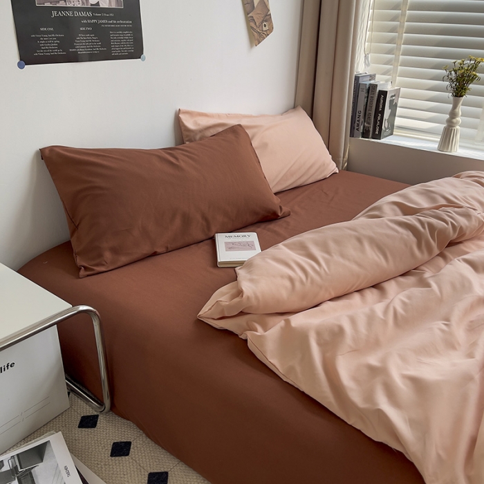 91家纺网 家纺一手货源 找家纺 曼谷 新款亲肤棉纯色双拼北欧风碎花简约四件套 混搭-蜜桃拿铁