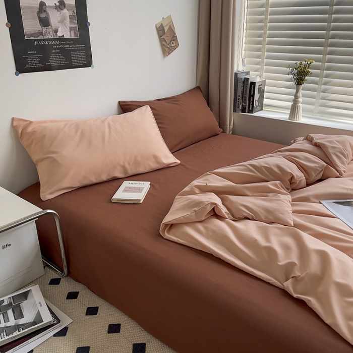 91家纺网 家纺一手货源 找家纺 曼谷 新款亲肤棉纯色双拼北欧风碎花简约四件套 混搭-蜜桃拿铁