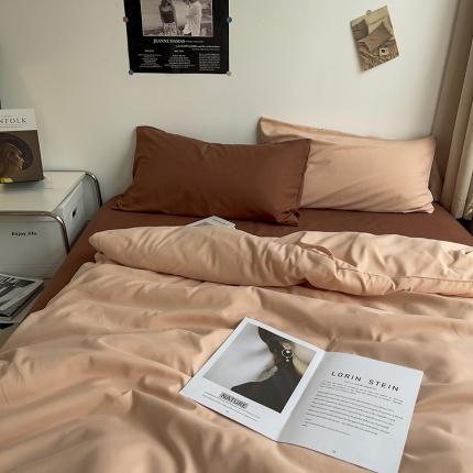 曼谷 新款亲肤棉纯色双拼北欧风碎花简约四件套 混搭-蜜桃拿铁