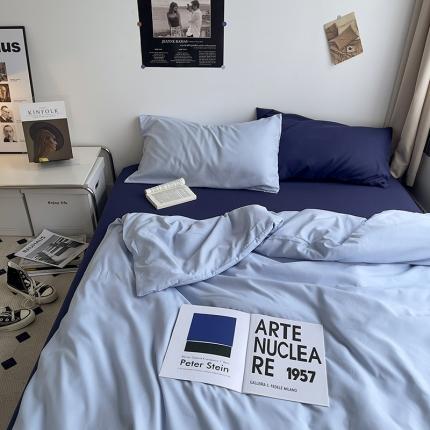 曼谷 新款亲肤棉纯色双拼北欧风碎花简约四件套 混搭-浅蓝可可蓝