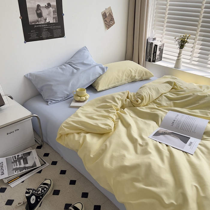 91家纺网 家纺一手货源 找家纺 曼谷 新款亲肤棉纯色双拼北欧风碎花简约四件套 混搭-浅蓝芝士