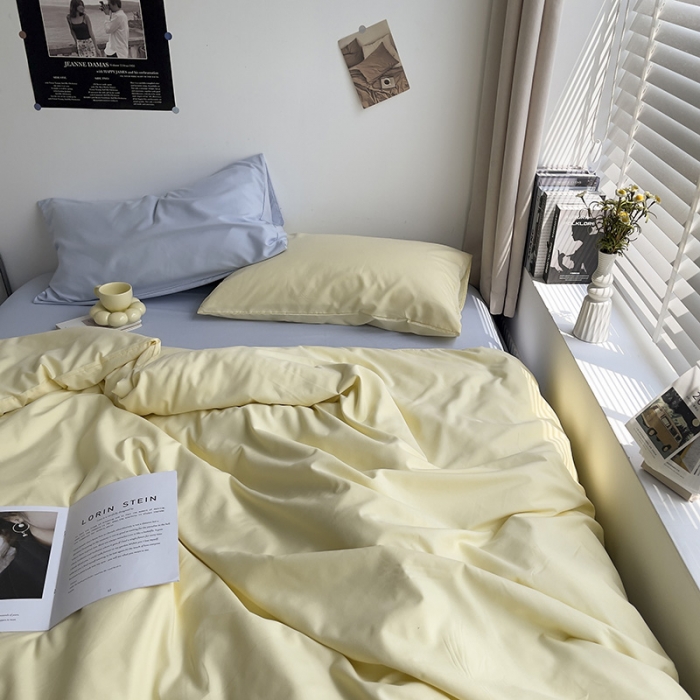 91家纺网 家纺一手货源 找家纺 曼谷 新款亲肤棉纯色双拼北欧风碎花简约四件套 混搭-浅蓝芝士