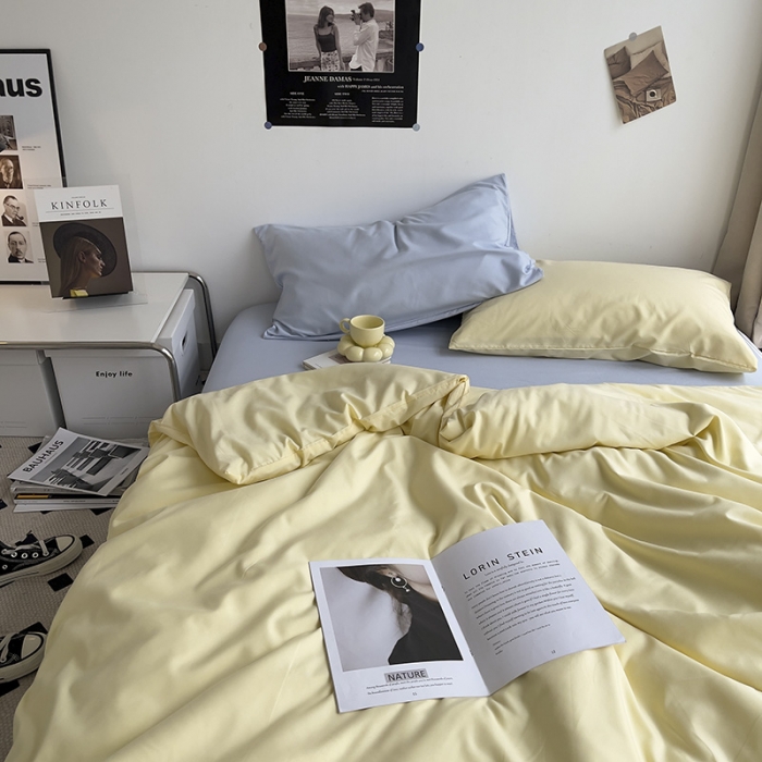 91家纺网 家纺一手货源 找家纺 曼谷 新款亲肤棉纯色双拼北欧风碎花简约四件套 混搭-浅蓝芝士