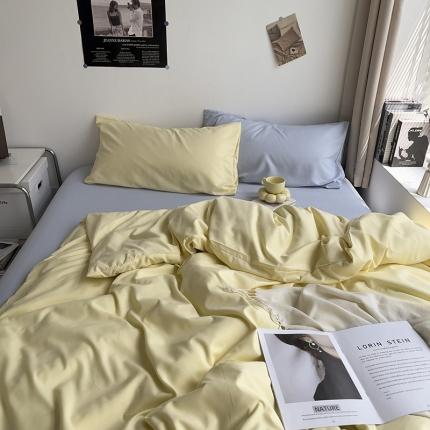 曼谷 新款亲肤棉纯色双拼北欧风碎花简约四件套 混搭-浅蓝芝士