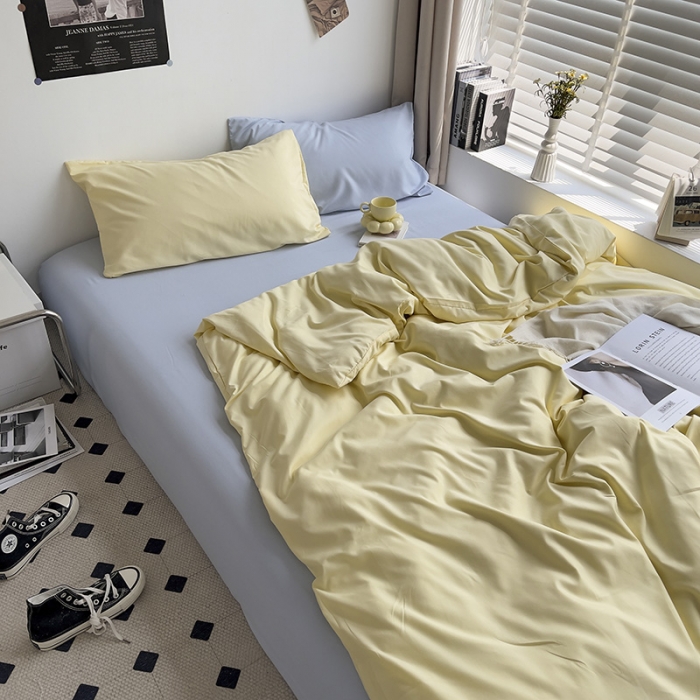 91家纺网 家纺一手货源 找家纺 曼谷 新款亲肤棉纯色双拼北欧风碎花简约四件套 混搭-浅蓝芝士