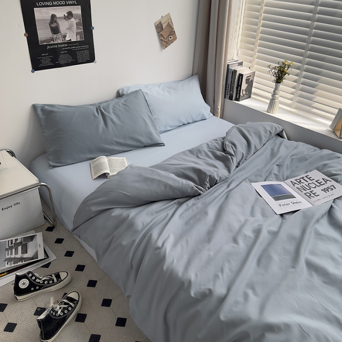 91家纺网 家纺一手货源 找家纺 曼谷 新款亲肤棉纯色双拼北欧风碎花简约四件套 混搭-雾霾蓝