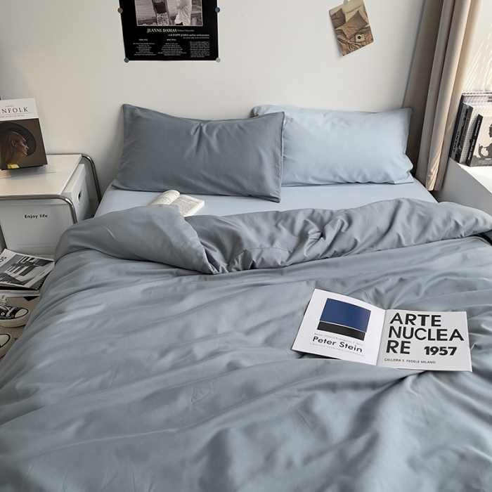 91家纺网 家纺一手货源 找家纺 曼谷 新款亲肤棉纯色双拼北欧风碎花简约四件套 混搭-雾霾蓝