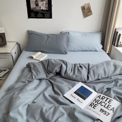 曼谷 新款亲肤棉纯色双拼北欧风碎花简约四件套 混搭-雾霾蓝