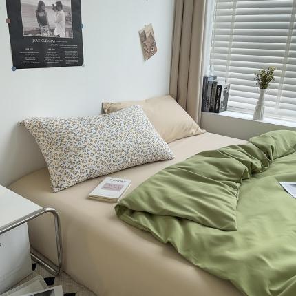 曼谷 新款亲肤棉纯色双拼北欧风碎花简约四件套 蜜瓜绿（小杏花）