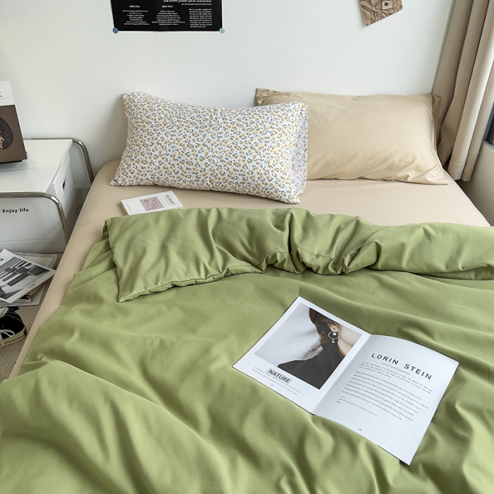 91家纺网 家纺一手货源 找家纺 曼谷 新款亲肤棉纯色双拼北欧风碎花简约四件套 蜜瓜绿（小杏花）