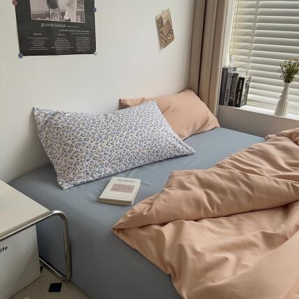 曼谷 新款亲肤棉纯色双拼北欧风碎花简约四件套 蜜桃海盐（小兰花）