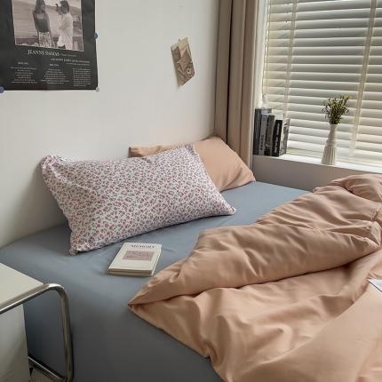 曼谷 新款亲肤棉纯色双拼北欧风碎花简约四件套 蜜桃海盐（小桃花）