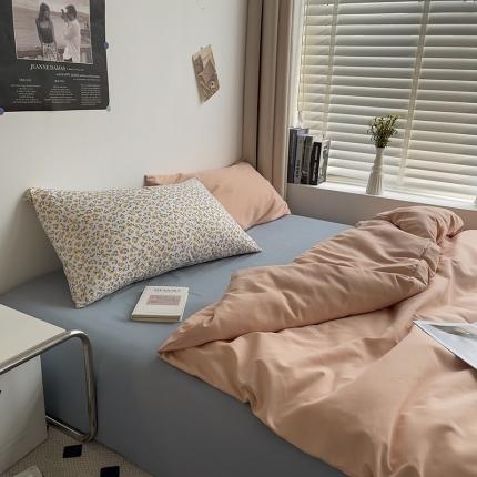 曼谷 新款亲肤棉纯色双拼北欧风碎花简约四件套 蜜桃海盐（小杏花）