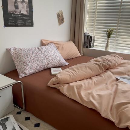 曼谷 新款亲肤棉纯色双拼北欧风碎花简约四件套 蜜桃拿铁（小桃花）