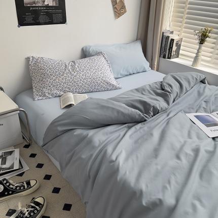 曼谷 新款亲肤棉纯色双拼北欧风碎花简约四件套 雾霾蓝（小兰花）